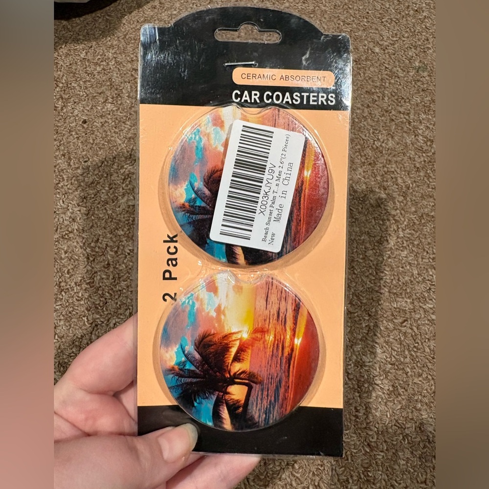 2 pack tropical beach sunrise car coaster set!